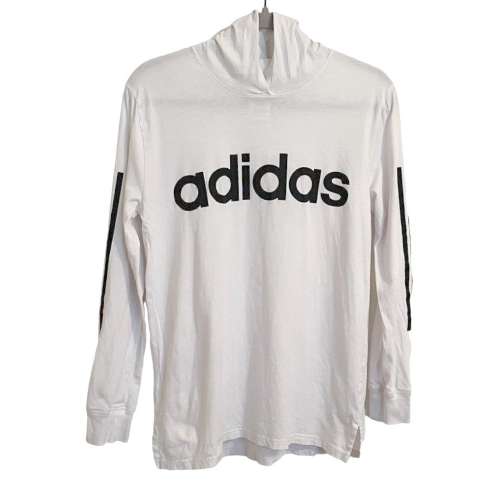 ADIDAS Hooded Shirt Size Large Light Weight WHITE BLACK‎